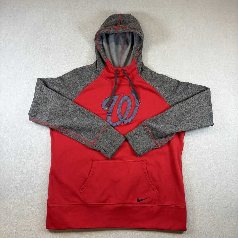 Nike Therma Fit Washington Nationals‎ Hoodie Men's XXL Red Gray Pullover MLB